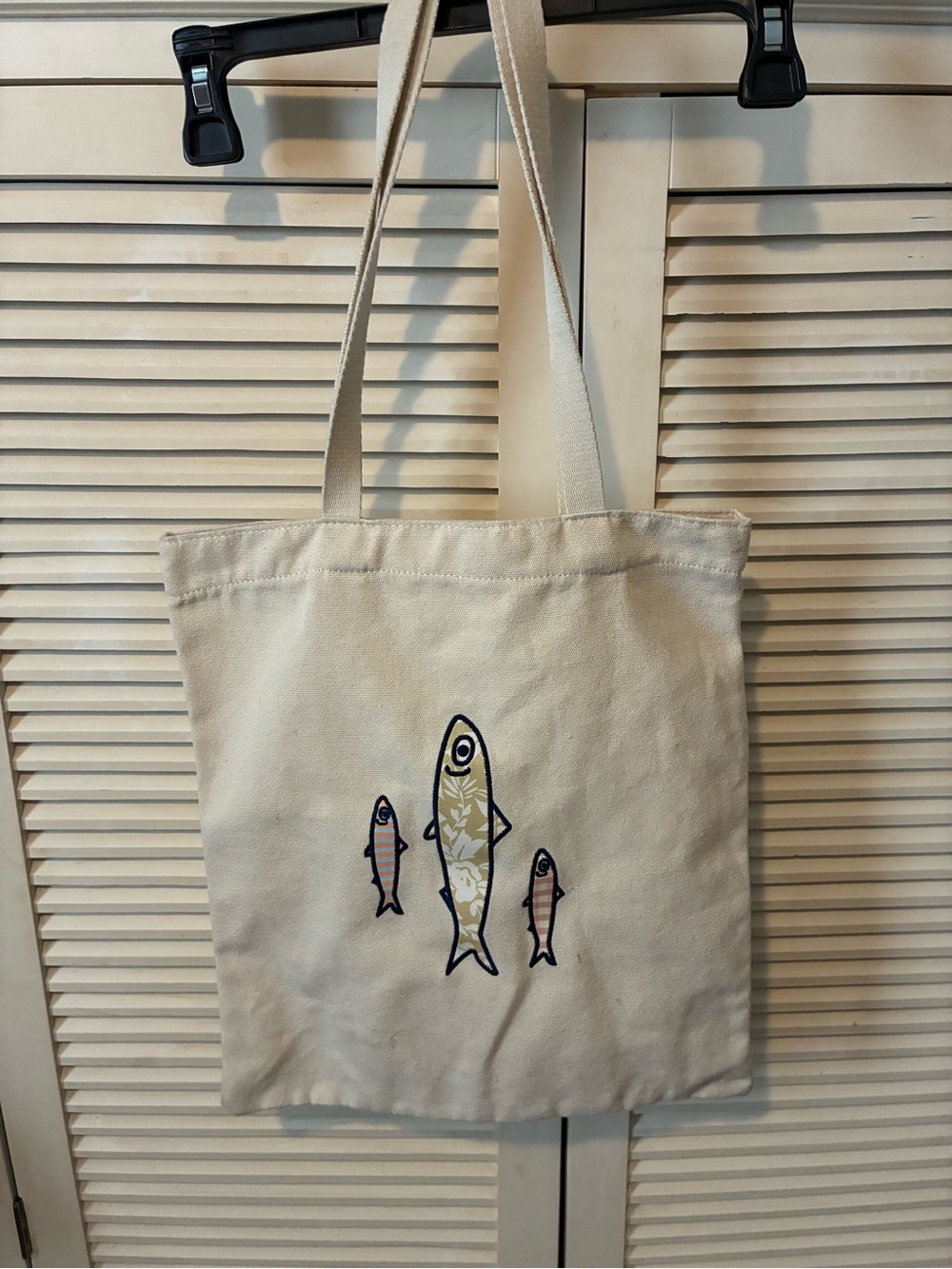 Universal Thread Cream Canvas Shoulder Tote with Fish Motif